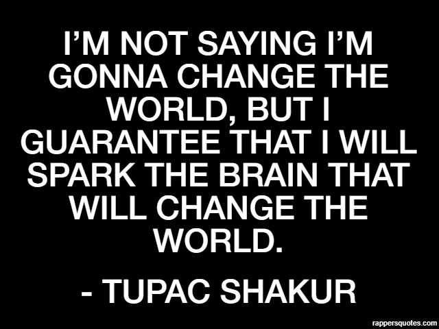 I’m not saying I’m gonna change the world, but I guarantee that I will spark the brain that will change the world. - Tupac Shakur
