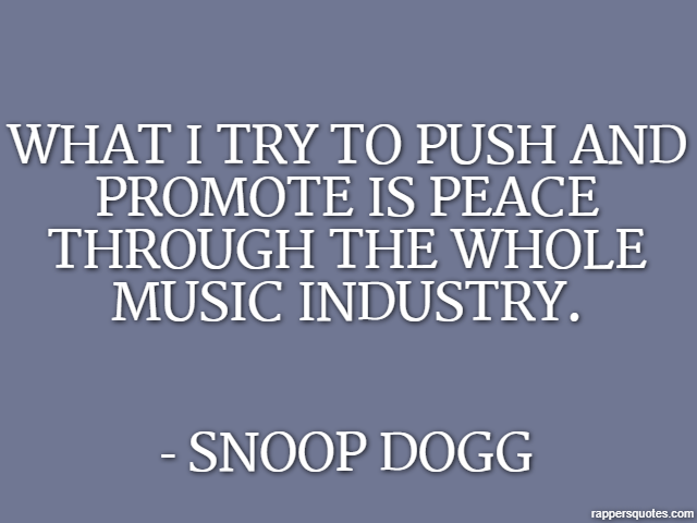 What I try to push and promote is peace through the whole music industry. - Snoop Dogg