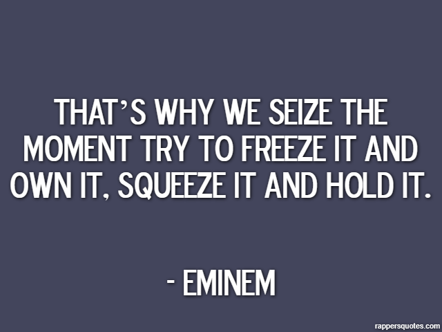 That’s why we seize the moment try to freeze it and own it, squeeze it and hold it. - Eminem